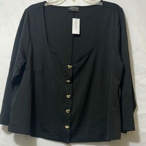 Lane Bryant Black Fitted Buttoned Blouse